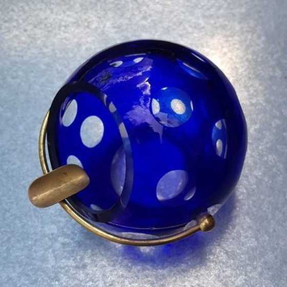 Image 1 of Vintage Oliv Schliffglas Aschenbecher mit Messing, 1960er, Satz von 3