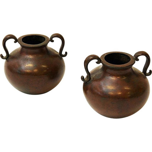 Paar rustikale Bronze-Urnen von Sune Bäckström, Schweden 1930