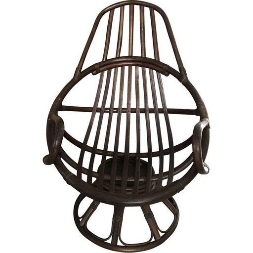 Vintage Rattan Drehsessel mit Kissen