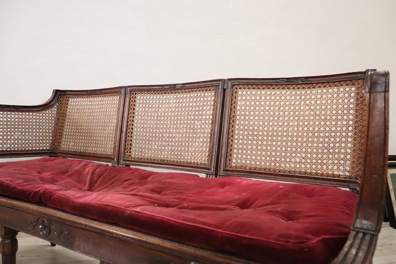 Image 1 of Antikes Sofa mit Stühlen aus Holz und Wiener Stroh, 18. Jahrhundert