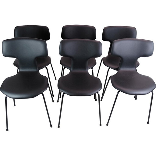 Satz von 6 alten T-Stühlen Modell 3103 von Arne Jacobsen für Fritz Hansen