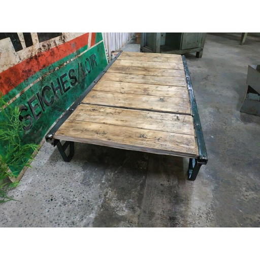 Vintage sncf Couchtisch aus lackiertem Holz und Metall