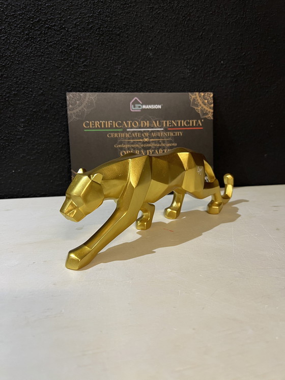 Image 1 of "Goldener Panther" Geometrische Kunstskulptur Heimdekoration