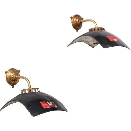 Paar alte Wandlampen aus Quecksilberglas und Messing, England 1920er Jahre