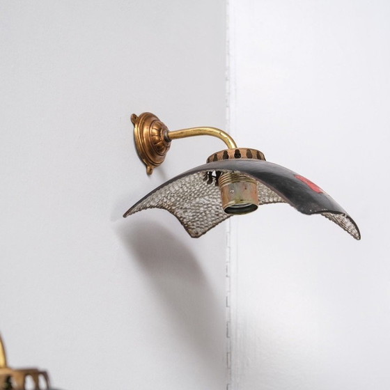 Image 1 of Paar alte Wandlampen aus Quecksilberglas und Messing, England 1920er Jahre