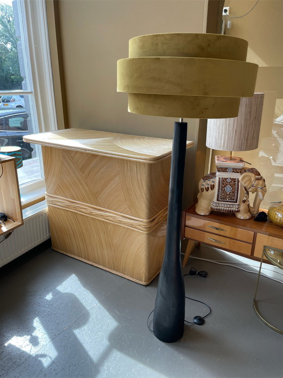 Image 1 of Schwarz Holz-Stehlampen-Trio-Schirm