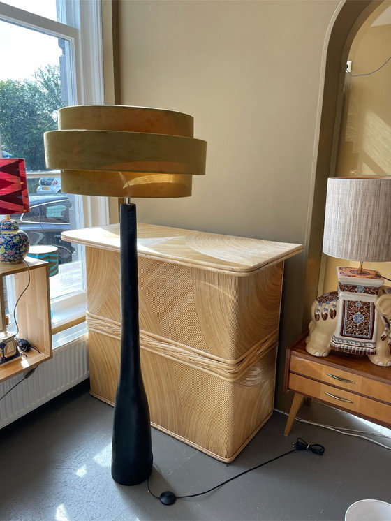 Image 1 of Schwarz Holz-Stehlampen-Trio-Schirm