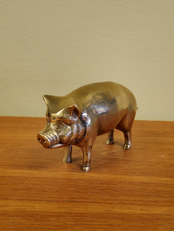 Image 1 of Vintage Messing Familie Großes Schwein Ferkel Wildschwein