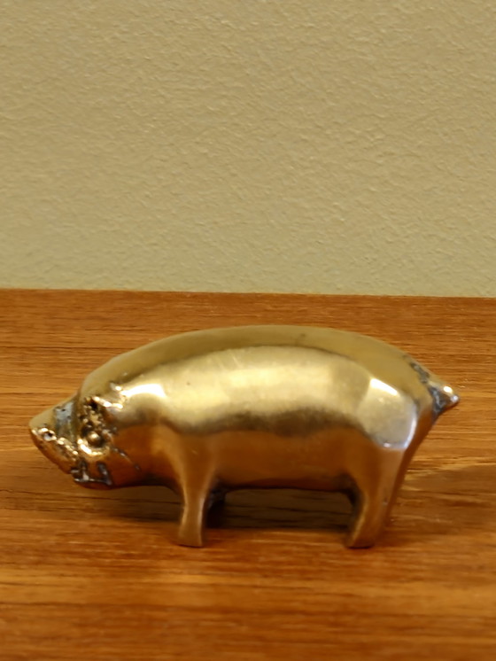 Image 1 of Vintage Messing Familie Großes Schwein Ferkel Wildschwein