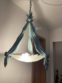 Italienischer Kronleuchter Aus Geschnitztem Holz Und Muranoglas