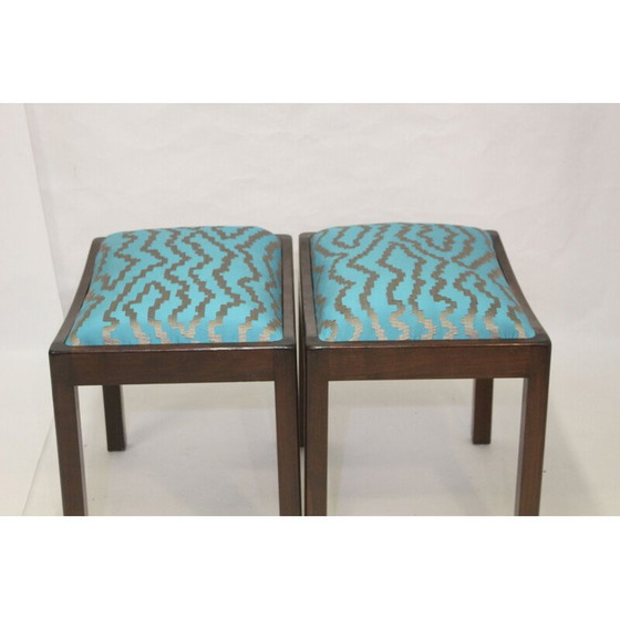 Image 1 of Paar Vintage-Hocker aus Jacquard-Stoff 1960