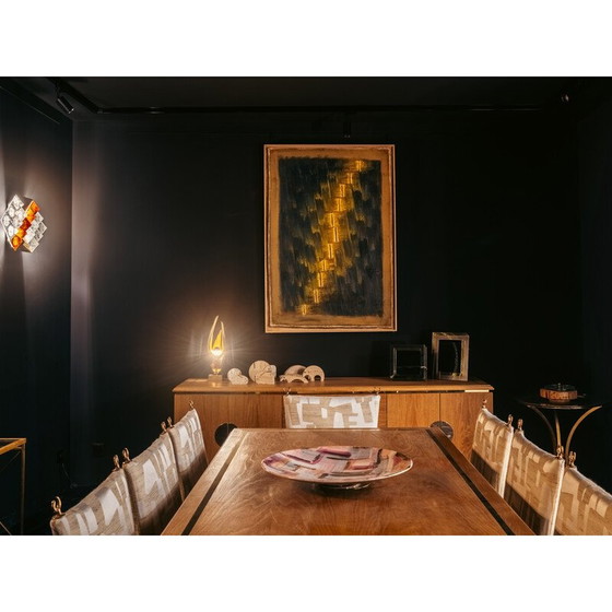 Image 1 of Vintage-Esstisch aus gekalkter Eiche und Messing von Tommaso Barbi, Italien 1970