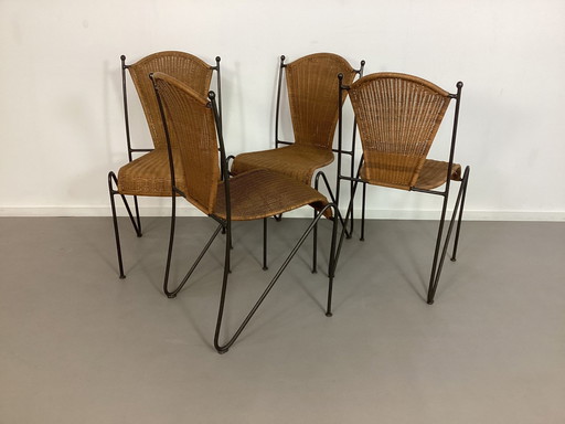 4 Vintage Frederick Weinberg Stil Stühle gewebt Wicker Sixties