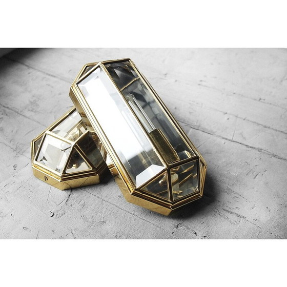 Image 1 of Zwei geometrische Wandlampen aus Glas und Messing, Italien 1970