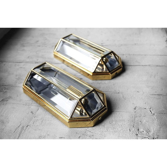 Image 1 of Zwei geometrische Wandlampen aus Glas und Messing, Italien 1970