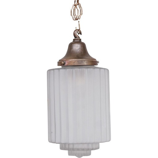 Vintage Pendelleuchte aus Messing und Glas, Frankreich 1930er Jahre