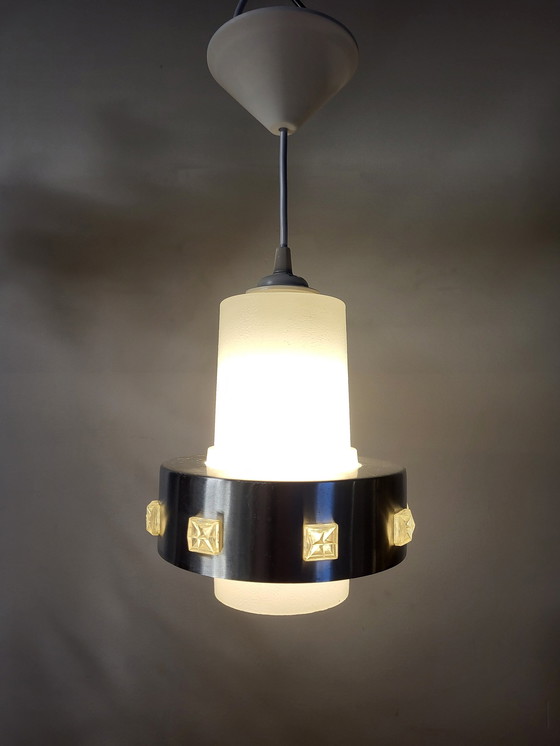 Image 1 of Space Age Pendelleuchte, Chrom und mattiertes Glas, 1960er-1970er Jahre