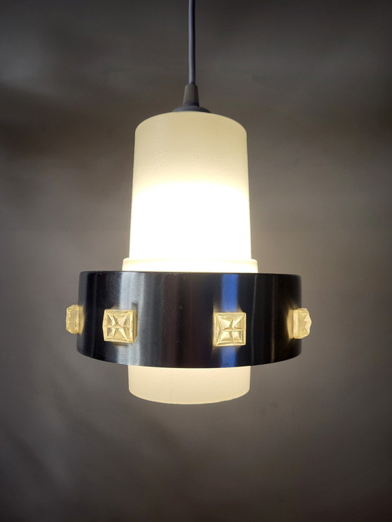 Image 1 of Space Age Pendelleuchte, Chrom und mattiertes Glas, 1960er-1970er Jahre