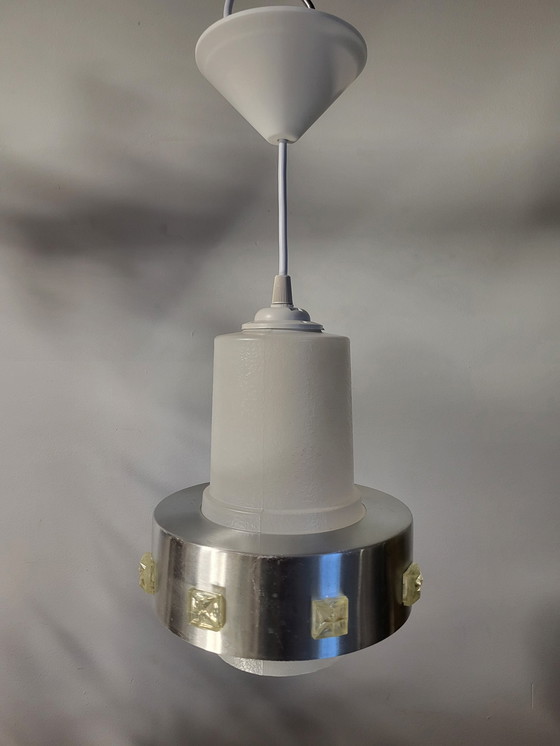 Image 1 of Space Age Pendelleuchte, Chrom und mattiertes Glas, 1960er-1970er Jahre
