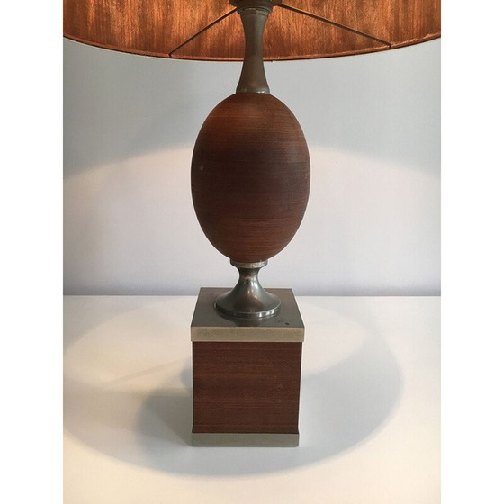 Image 1 of Vintage-Eierlampe aus Holz und gebürstetem Stahl, 1970