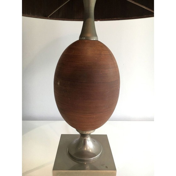 Image 1 of Vintage-Eierlampe aus Holz und gebürstetem Stahl, 1970