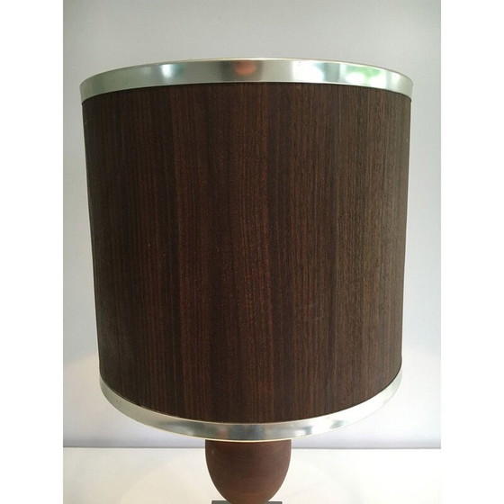 Image 1 of Vintage-Eierlampe aus Holz und gebürstetem Stahl, 1970