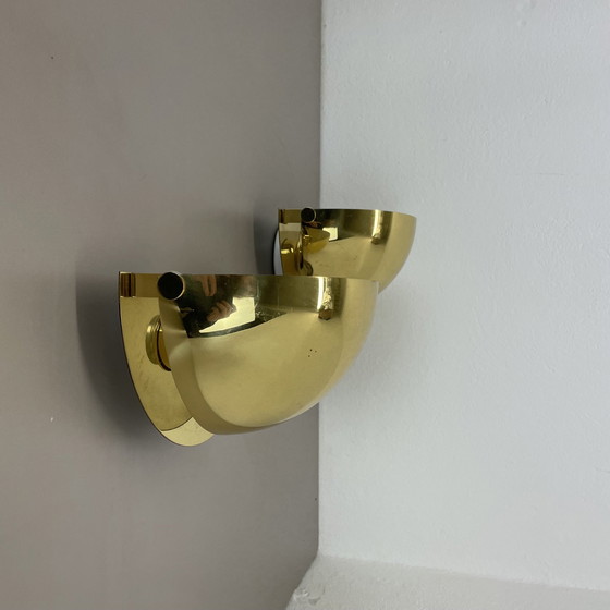 Image 1 of Satz von 2 minimalistischen Messing Sciolari Stil Wandleuchten, Italien 1980S