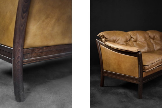 Image 1 of Vintage Mid-Century Danish Modern Cognac Leder 3-Sitzer Sofa, 1960S