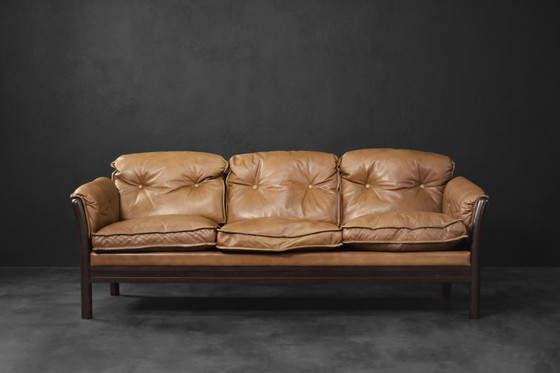 Image 1 of Vintage Mid-Century Danish Modern Cognac Leder 3-Sitzer Sofa, 1960S