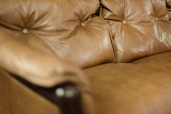 Image 1 of Vintage Mid-Century Danish Modern Cognac Leder 3-Sitzer Sofa, 1960S