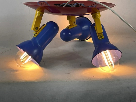 Image 1 of Vintage Decken- oder Wandlampe - Memphis-Stil / Space Age - Drei Spots