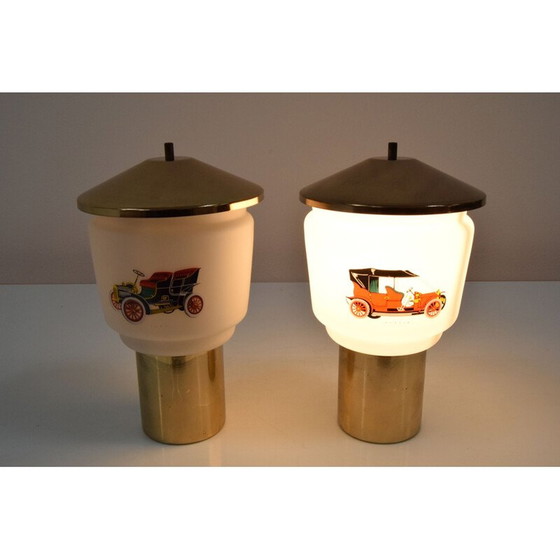 Image 1 of Paar alte Lampen aus Glas und Messing von Kamenicky Senov, Tschechoslowakei 1970