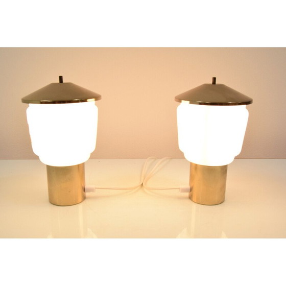 Image 1 of Paar alte Lampen aus Glas und Messing von Kamenicky Senov, Tschechoslowakei 1970