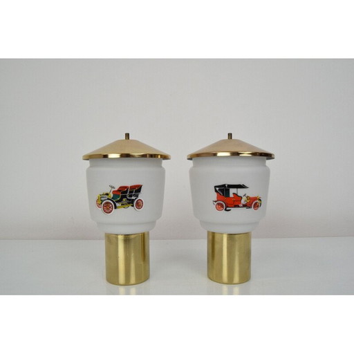 Paar alte Lampen aus Glas und Messing von Kamenicky Senov, Tschechoslowakei 1970