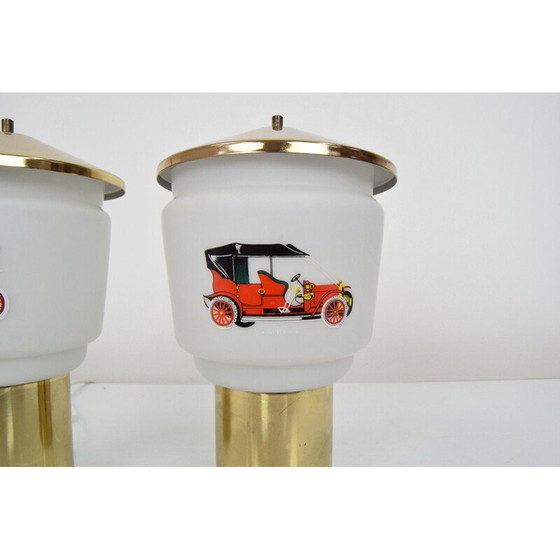 Image 1 of Paar alte Lampen aus Glas und Messing von Kamenicky Senov, Tschechoslowakei 1970