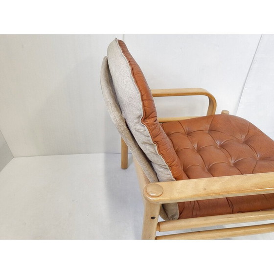 Image 1 of Skandinavischer Vintage-Sessel aus Leder und Buchenholz, 1960