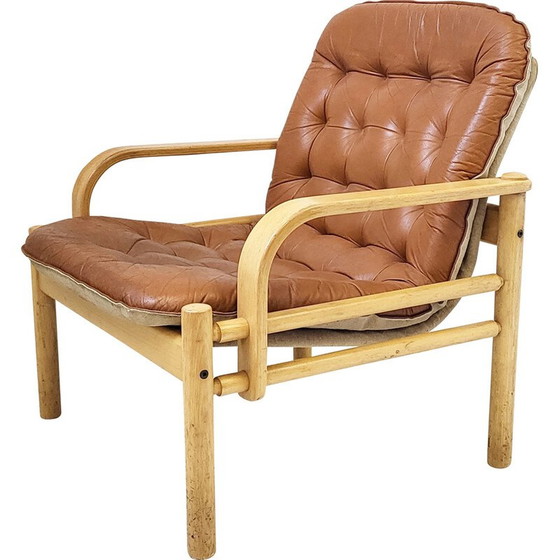 Image 1 of Skandinavischer Vintage-Sessel aus Leder und Buchenholz, 1960