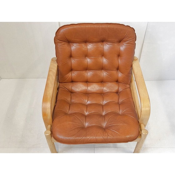 Image 1 of Skandinavischer Vintage-Sessel aus Leder und Buchenholz, 1960