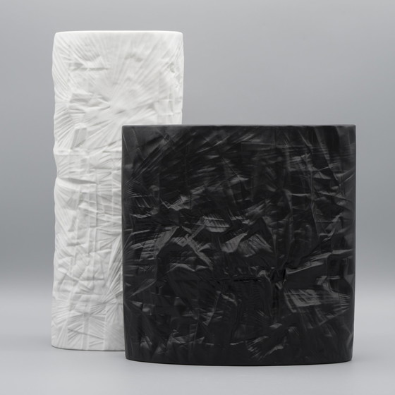 Image 1 of Martin Freyer Rosenthal Bisque Porcelaine Noire Papierrelief Vase Duo Op Art 70S
