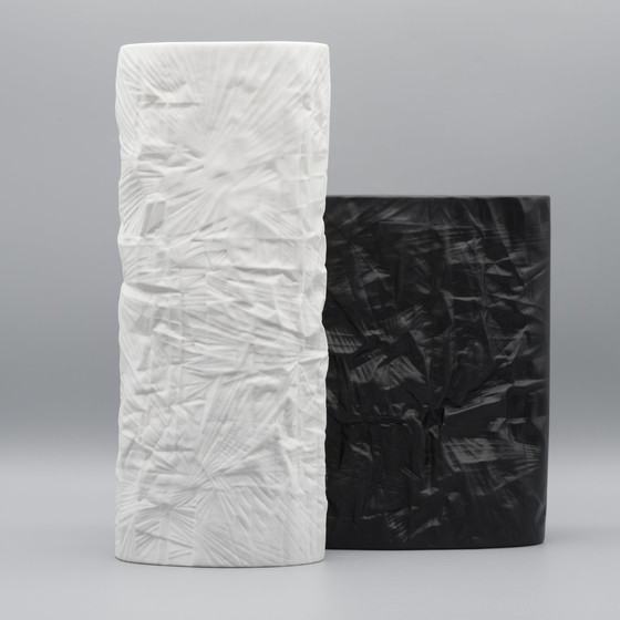 Image 1 of Martin Freyer Rosenthal Bisque Porcelaine Noire Papierrelief Vase Duo Op Art 70S