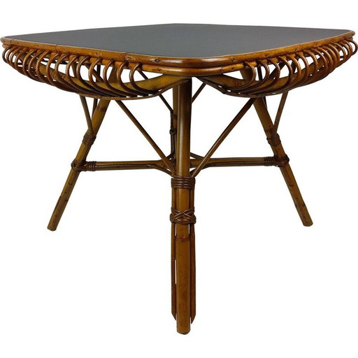 Quadratischer Tisch aus Bambus und Rattan, 1960