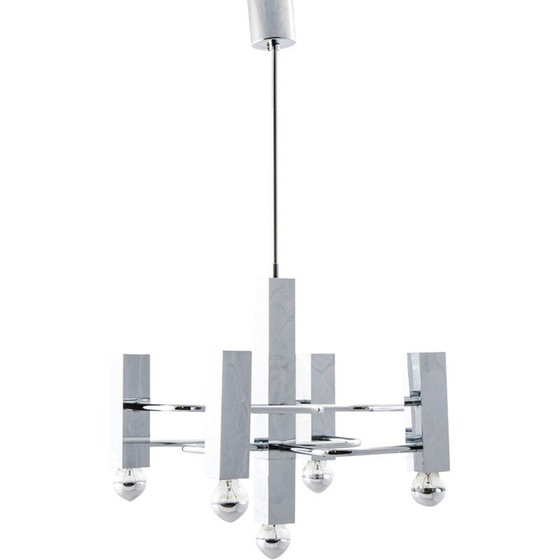 Image 1 of Vintage-Kronleuchter aus verchromtem Stahl von Gaetano Sciolari für SA Boulanger, 1970