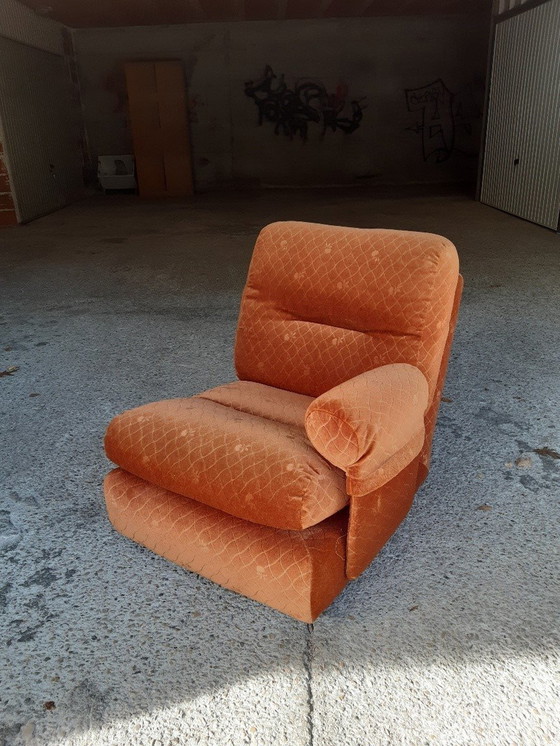 Image 1 of 5/7 Orange Chauffeuse Ligne Roset Pr M. Ducaroy Mod. Albany, Design Epoche. Vintage