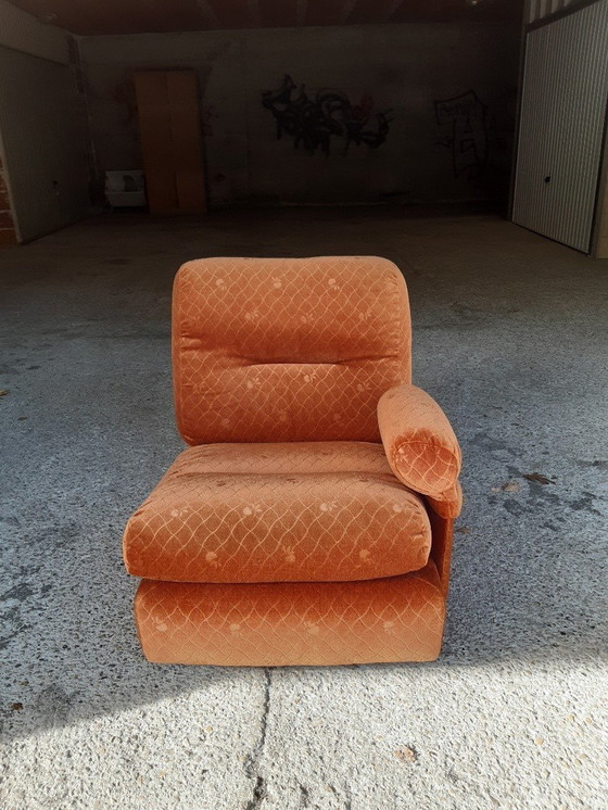 Image 1 of 5/7 Orange Chauffeuse Ligne Roset Pr M. Ducaroy Mod. Albany, Design Epoche. Vintage