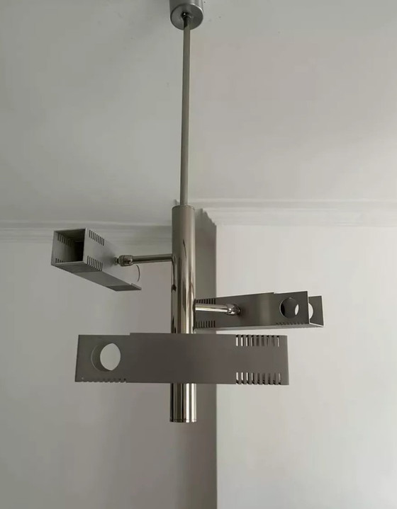 Image 1 of Henri Mathieu Kronleuchter aus verchromtem Metall Frankreich 1960
