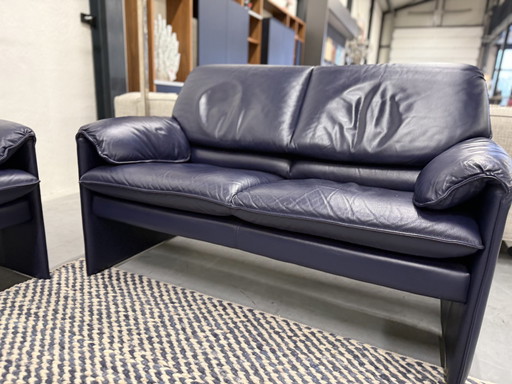 Leolux Bora Beta Sofa 2-Sitzer Blau Leder 147