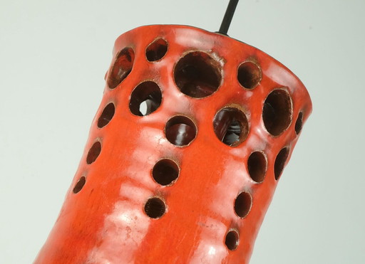 Mitte des Jahrhunderts PENDANT LIGHT mit orangefarbenem Keramikschirm 1970er