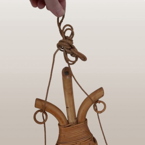 Image 1 of Flur oder Toilette Spiegel Rattan / Bambus Fisch