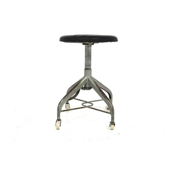 Image 1 of Vintage Hocker aus Metall und Leder, Schweden 1950