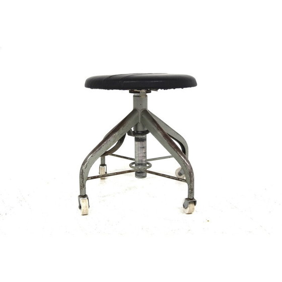 Image 1 of Vintage Hocker aus Metall und Leder, Schweden 1950